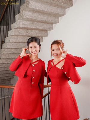 Set Dạ Áo Choàng Đỏ Sang Trọng, Quyến Rũ