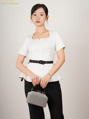 Set Cổ U Peplum Và Quần Ống Loe