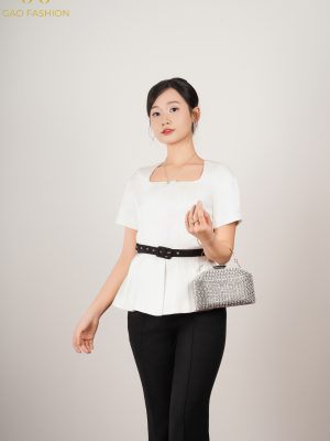 Set Cổ U Peplum Và Quần Ống Loe